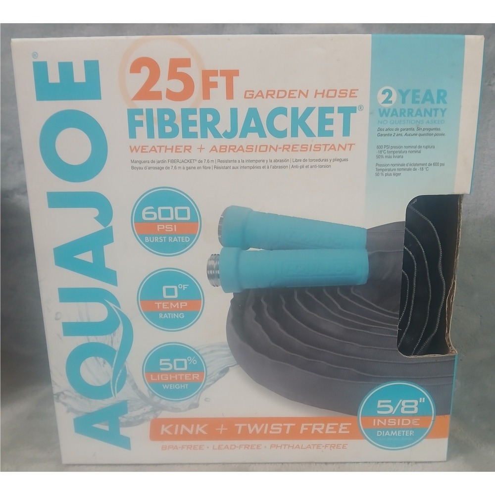 AquaJoe FiberJacket 25 FT Garden Hose 5/8 In 600 PSI Kink Free Weather Resistant